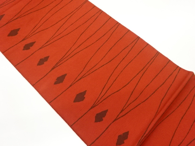 手織り紬抽象模様織出し袋帯